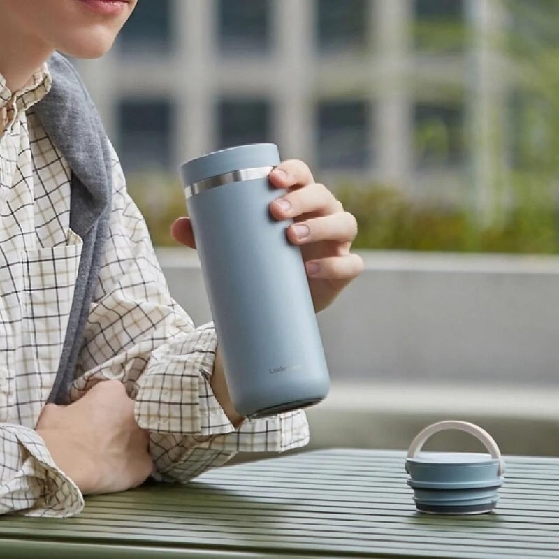 LocknLock Stainless Steel Drinking Bottle, Tumbler Leak-Proof, BPA-Free Thermos Flask, 13h Hot & 40h Cold, Thermal Mug with Handle, Mobile Coffee Mug with Lid, Drinking Cup (Khaki, 475 ml) - Image 3