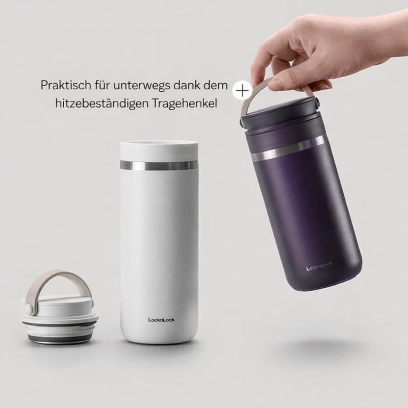 LocknLock Stainless Steel Drinking Bottle, Tumbler Leak-Proof, BPA-Free Thermos Flask, 13h Hot & 40h Cold, Thermal Mug with Handle, Mobile Coffee Mug with Lid, Drinking Cup (Khaki, 475 ml) - Image 5