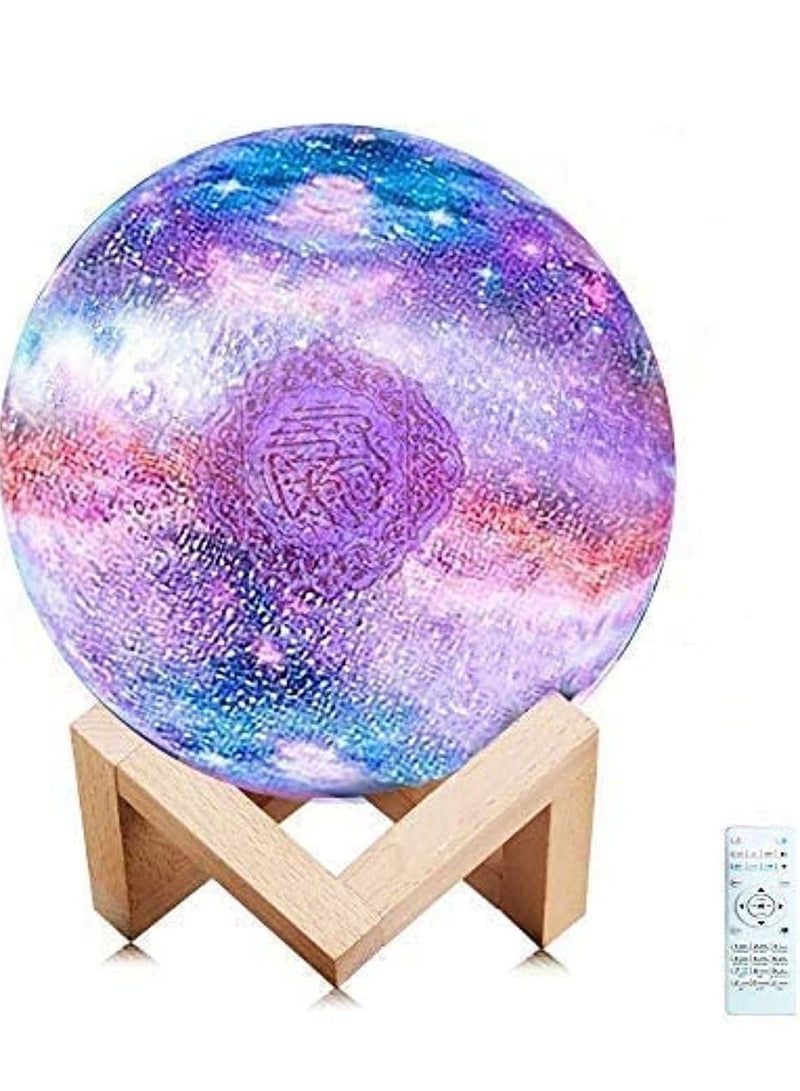 Raxoom Portable Quran speaker LED night light, 16-color 3D printing LED Galaxy Moon light, Bluetooth, Micro SD remote control speaker, Quran chanting, FM radio (ELT-GLAXY) - Image 1