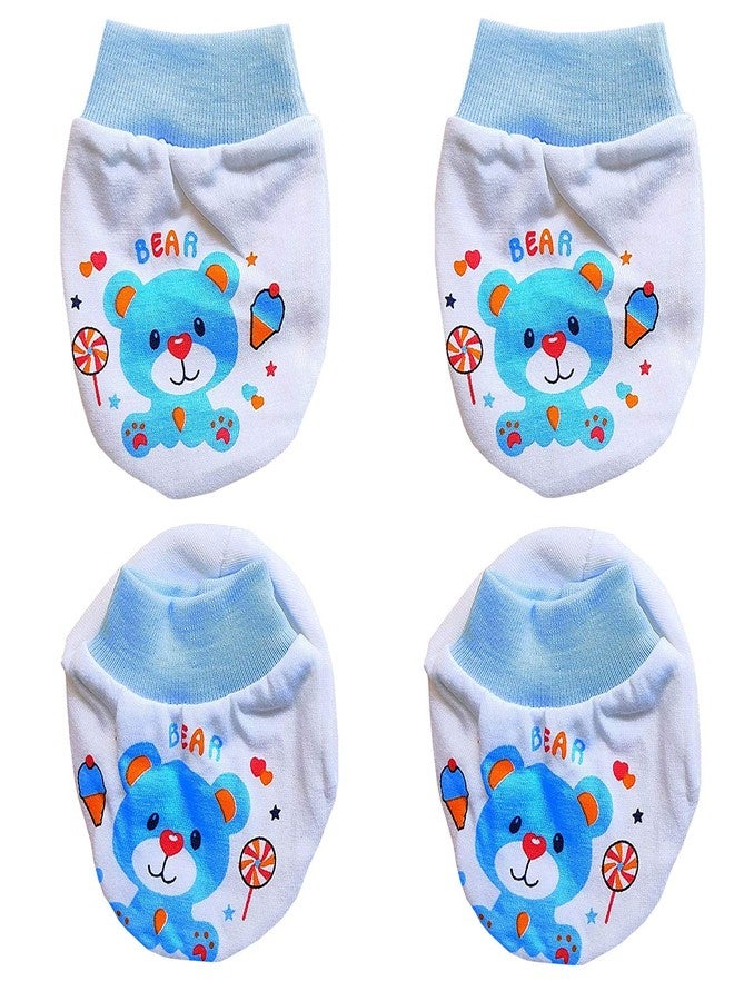 BCARE Soft Cotton Hosiery Printed Booties and Mittens For New Born Baby Infant and Kids Multicolor, 0-24 Months, Pack of 3 - Image 4