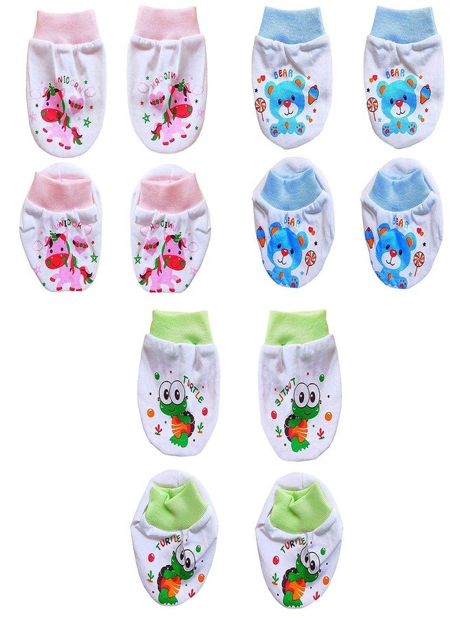 BCARE Soft Cotton Hosiery Printed Booties and Mittens For New Born Baby Infant and Kids Multicolor, 0-24 Months, Pack of 3 - Image 1