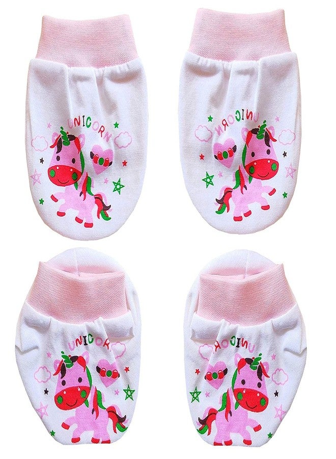 BCARE Soft Cotton Hosiery Printed Booties and Mittens For New Born Baby Infant and Kids Multicolor, 0-24 Months, Pack of 3 - Image 2