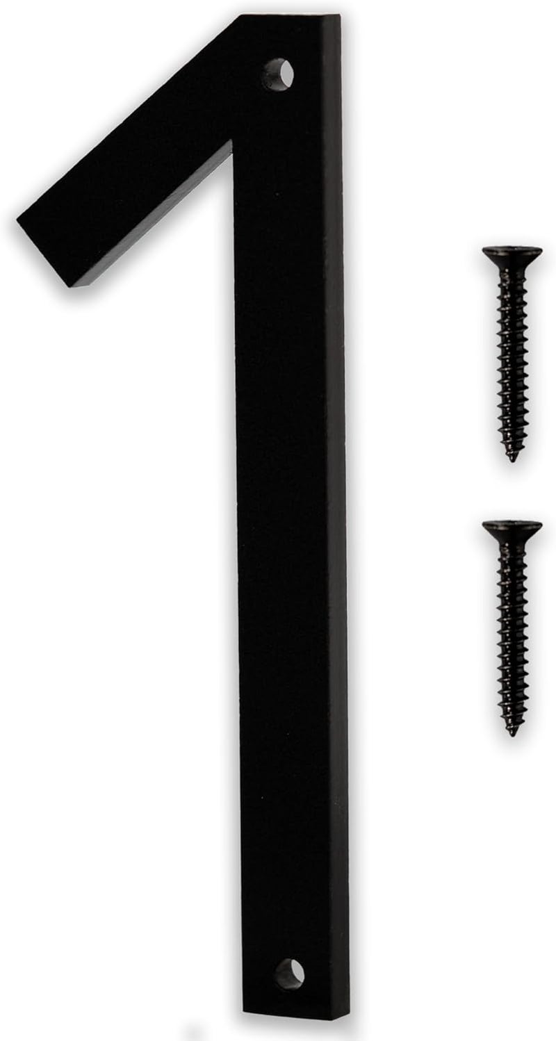 Discovered Designs 5" (1) Modern Address House Numbers for Outside - Easy to Install 3D Matte Black Acrylic Individual Numbers for Address on House, Weatherproof No Rust, Made in USA, Includes 2 - 3/4" Screws, Door Mailbox Number Home Address Number - Image 1