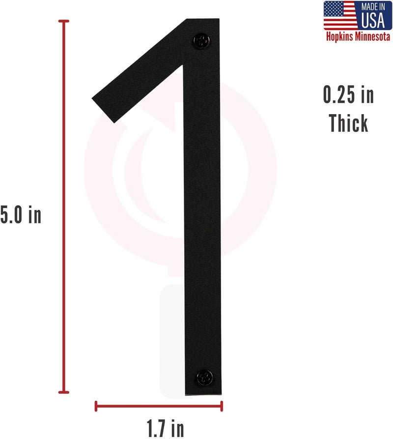 Discovered Designs 5" (1) Modern Address House Numbers for Outside - Easy to Install 3D Matte Black Acrylic Individual Numbers for Address on House, Weatherproof No Rust, Made in USA, Includes 2 - 3/4" Screws, Door Mailbox Number Home Address Number - Image 5