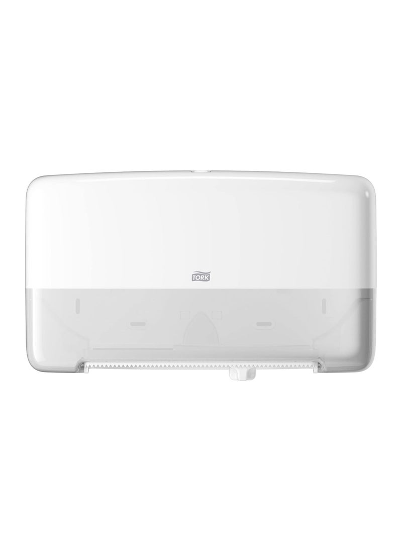 Tork Tork Twin Mini Jumbo Toilet Paper Roll Dispenser White T2 Protects Rolls Elevation Range 5555200  - Image 1
