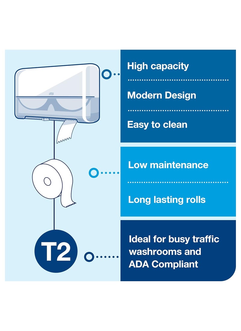 Tork Tork Twin Mini Jumbo Toilet Paper Roll Dispenser White T2 Protects Rolls Elevation Range 5555200  - Image 4