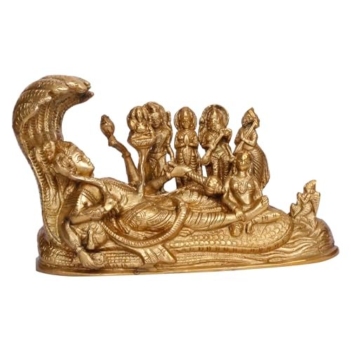 ARTVARKO Vishnu Parivar (Vishnu, Shiv, Brahma, Laxmi, Saraswati, Yama, Garud, Narad, Naag Devi) Brass Idol Showpiece L8xB3 xH3 Inches - Image 2