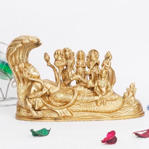 ARTVARKO Vishnu Parivar (Vishnu, Shiv, Brahma, Laxmi, Saraswati, Yama, Garud, Narad, Naag Devi) Brass Idol Showpiece L8xB3 xH3 Inches - Image 1