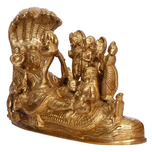 ARTVARKO Vishnu Parivar (Vishnu, Shiv, Brahma, Laxmi, Saraswati, Yama, Garud, Narad, Naag Devi) Brass Idol Showpiece L8xB3 xH3 Inches - Image 3