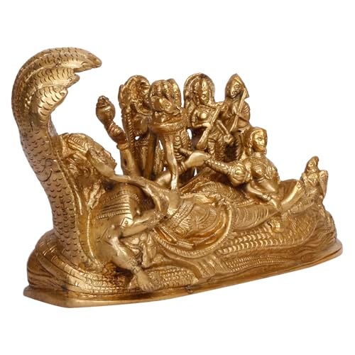 ARTVARKO Vishnu Parivar (Vishnu, Shiv, Brahma, Laxmi, Saraswati, Yama, Garud, Narad, Naag Devi) Brass Idol Showpiece L8xB3 xH3 Inches - Image 4