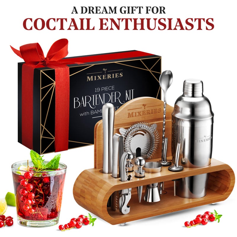 Mixeries Mixology Bartender Kit with Stand - 19 Piece Bar Set Cocktail Shaker Set, Drink Mixer Set for Home Bar with All Bar Accessories - Bar Tool Set, Cocktail Kit, Mixology Set, Bar Kit. - Image 5