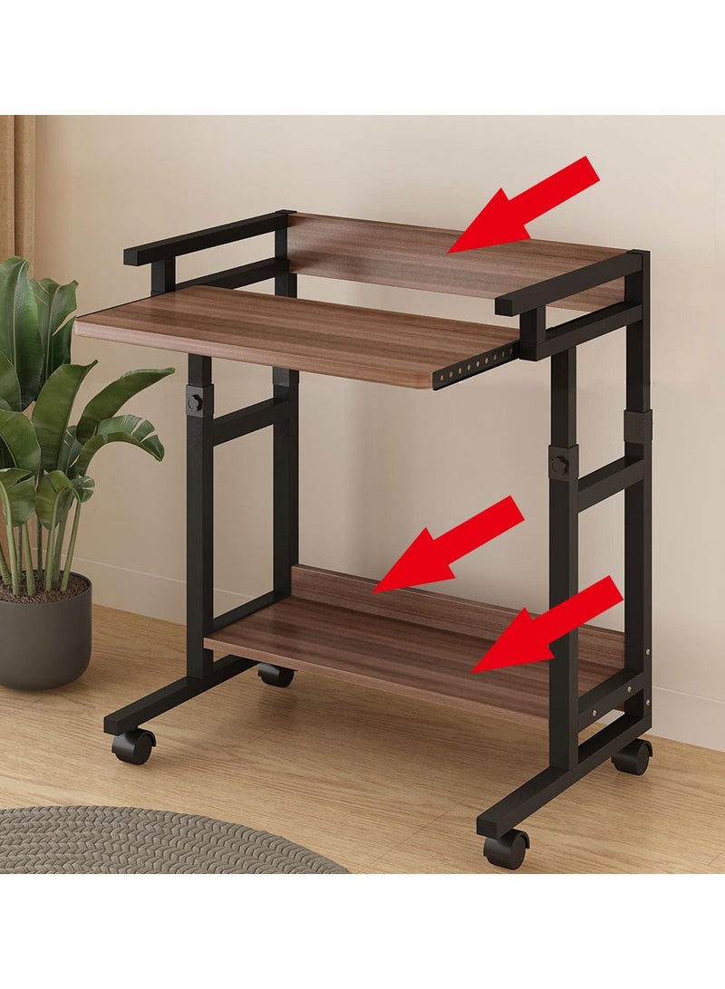 Computer Table with Keyboard Underlay Mobile Bedside Table with Rolling Cart Height Adjustable Home Computer Desk Stand to Monitor Color Brown