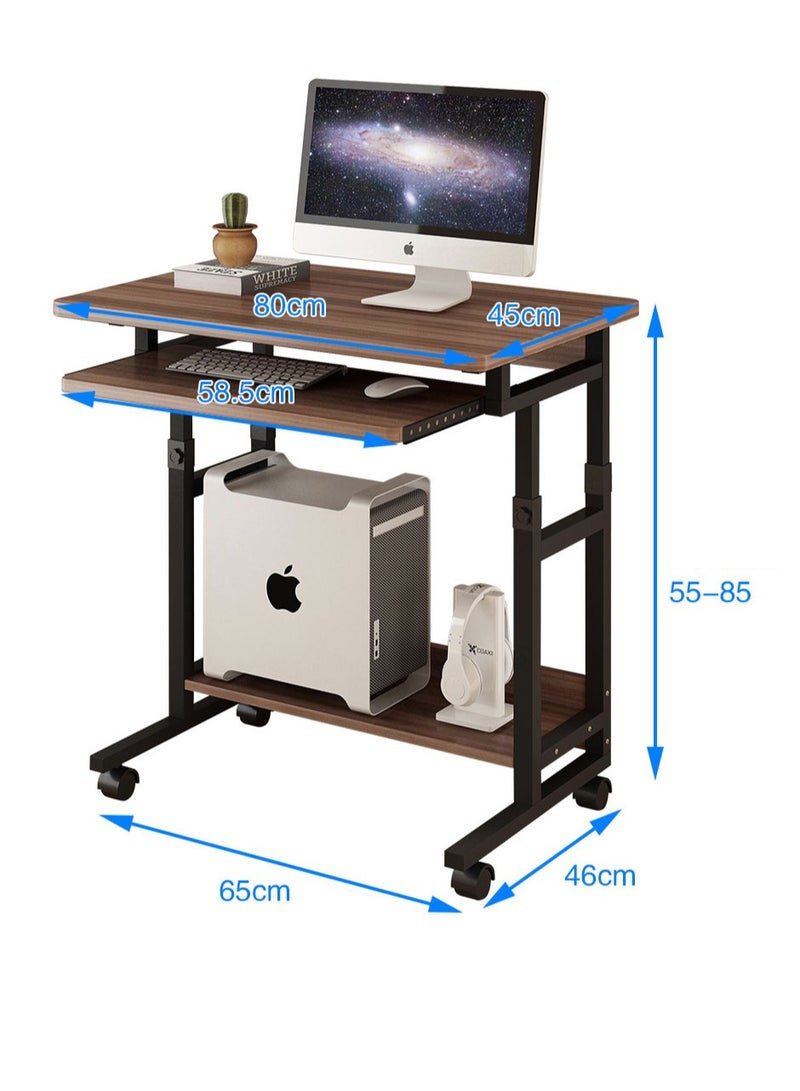 Computer Table with Keyboard Underlay Mobile Bedside Table with Rolling Cart Height Adjustable Home Computer Desk Stand to Monitor Color Brown