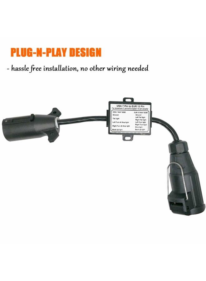 CARROFIX US Vehicle 7-Way Blade Connector to European 13-Pin Round Trailer Light Converter - Plug and Play Design - Image 3