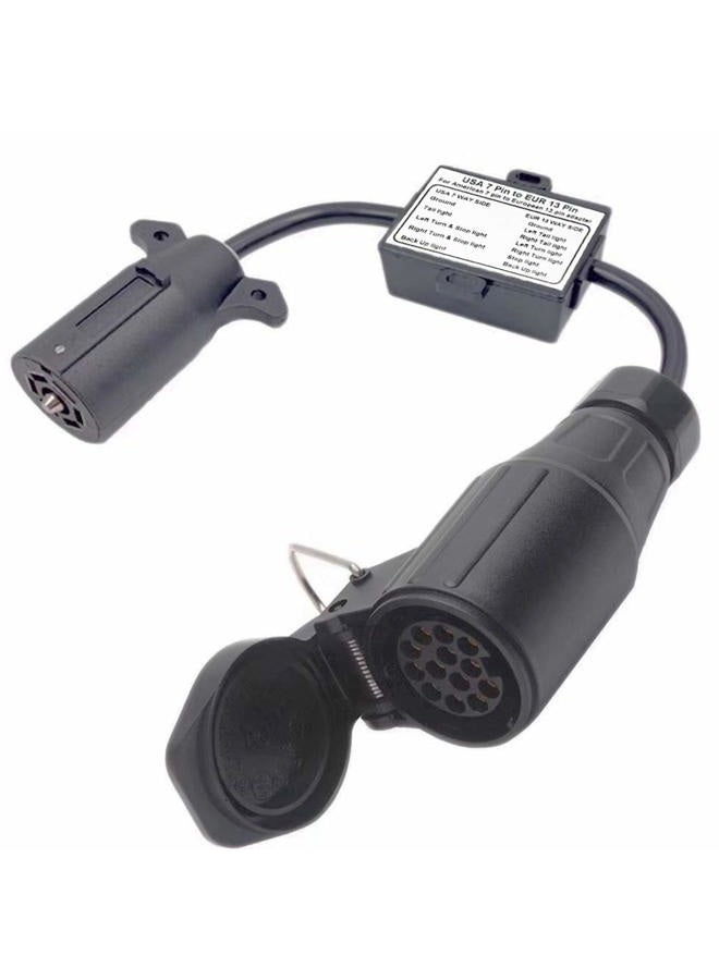 CARROFIX US Vehicle 7-Way Blade Connector to European 13-Pin Round Trailer Light Converter - Plug and Play Design - Image 1