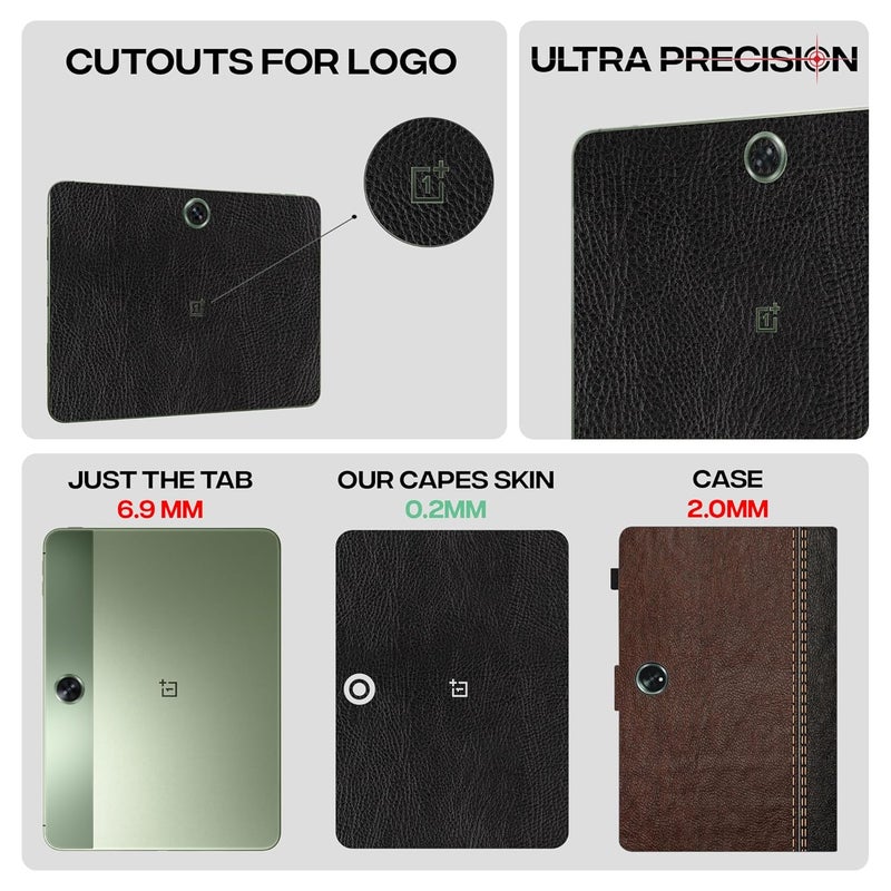Capes Tablet Skins for OnePlus Pad Go | Ultra-Thin Protective Film | Anti-Scratch Vinyl Decal Skin | Not Case/Cover (Black Leather, Back Skin) - Image 4