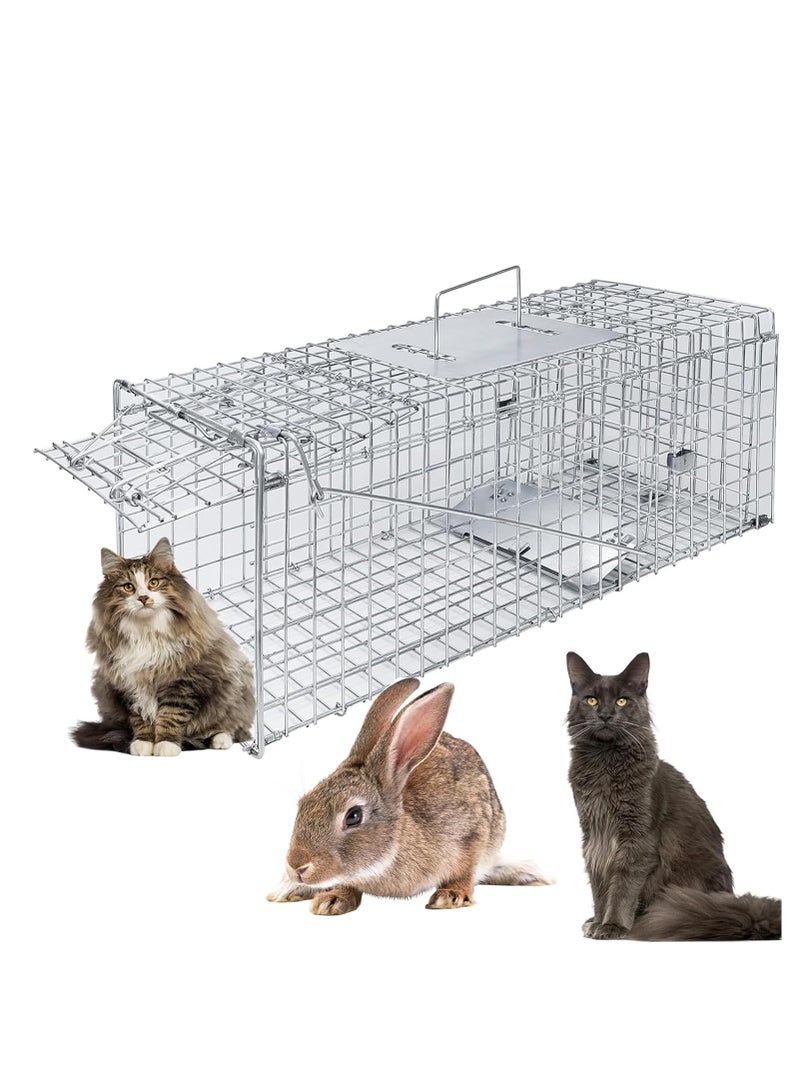 0TO1 TECH Humane Live Animal Trap, Live Animal Trap Cage for Squirrels Small Stray Cats Rabbits Groundhogs Moles Gophers and Chipmunks, Galvanized Rustproof,Steel Folding with Pedal Trigger(65 * 26 * 24cm) - Image 1