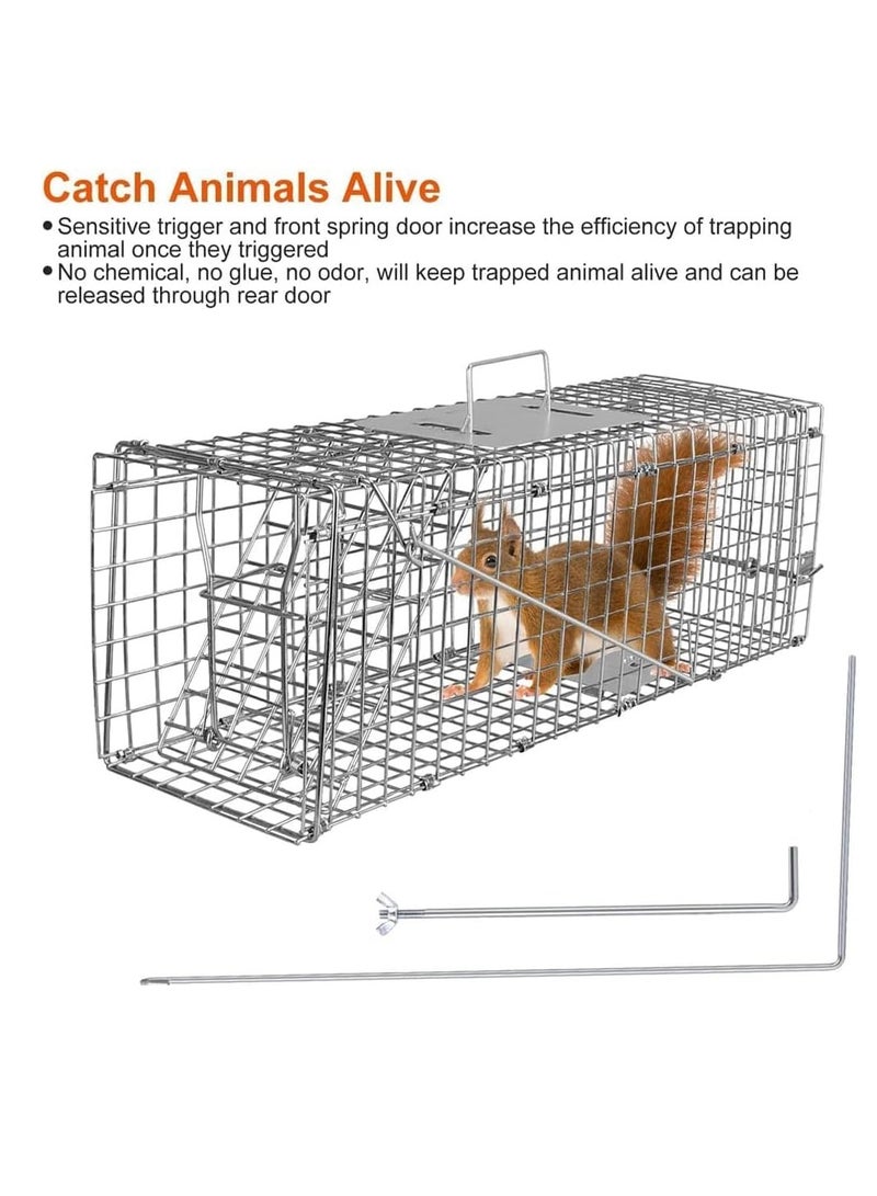 0TO1 TECH Humane Live Animal Trap, Live Animal Trap Cage for Squirrels Small Stray Cats Rabbits Groundhogs Moles Gophers and Chipmunks, Galvanized Rustproof,Steel Folding with Pedal Trigger(65 * 26 * 24cm) - Image 5
