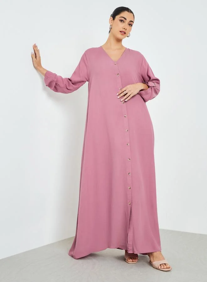 Pink Buttoned Roll-Up Sleeve Jalabiya