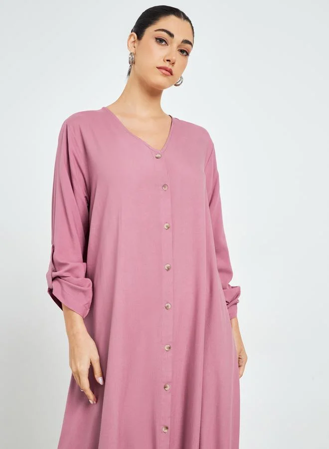 Amirah Pink Buttoned Roll-Up Sleeve Jalabiya