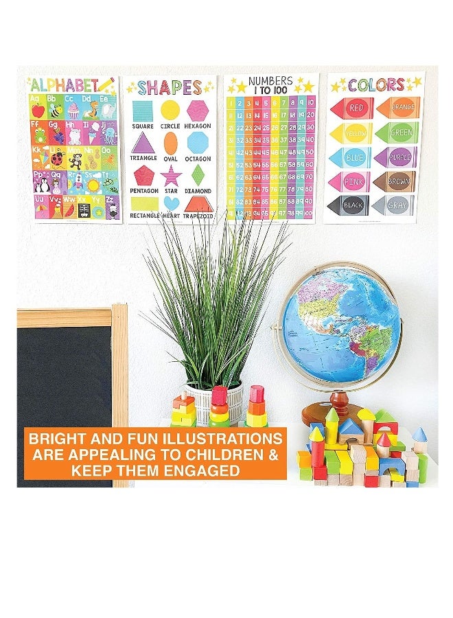 Educational Preschool Poster for Toddler and Kid 4 Pcs, Alphabet Numbers Colors Shapes, Classroom Learning Alphabet Poster, Nursery Homeschool Kindergarten, Laminated Educational Supplies 11x17inch - Image 2