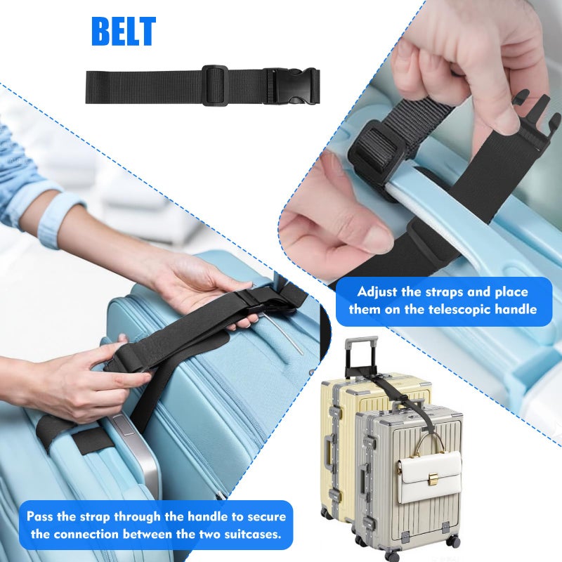 Wiratca 2 Pack Luggage Straps for Suitcases, Luggage Straps to Connect Two Suitcases, Adjustable T-Type and Normal Suitcase Straps for Connect 3 Luggage Together (Black) - Image 5