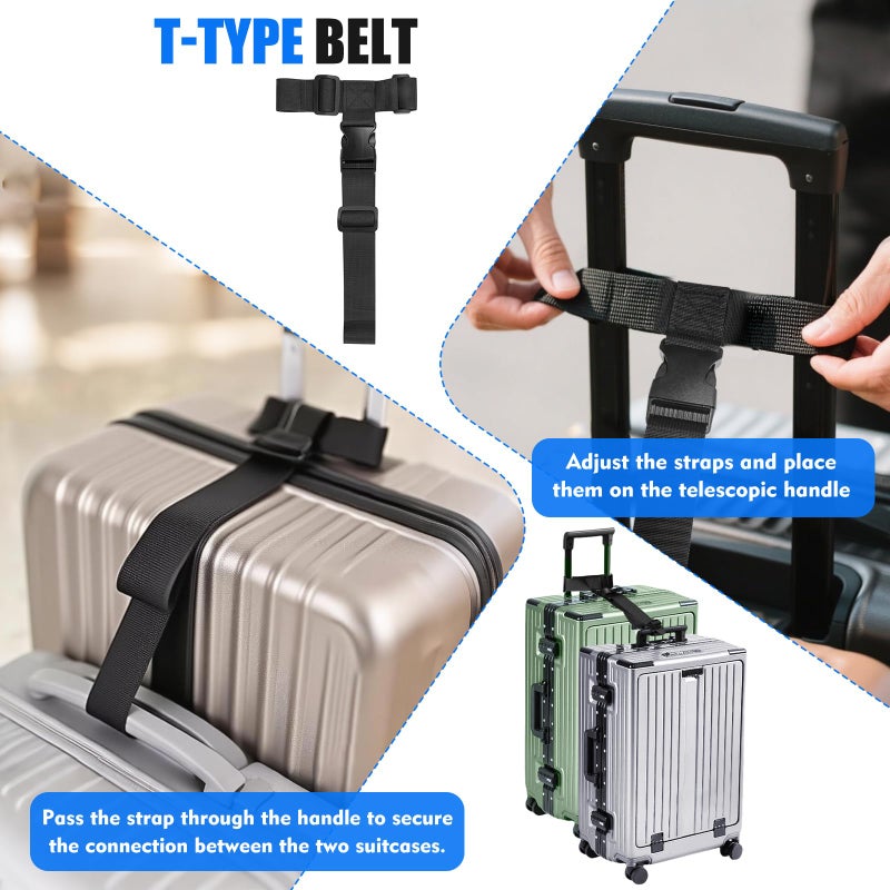 Wiratca 2 Pack Luggage Straps for Suitcases, Luggage Straps to Connect Two Suitcases, Adjustable T-Type and Normal Suitcase Straps for Connect 3 Luggage Together (Black) - Image 4