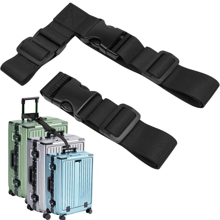 Wiratca 2 Pack Luggage Straps for Suitcases, Luggage Straps to Connect Two Suitcases, Adjustable T-Type and Normal Suitcase Straps for Connect 3 Luggage Together (Black) - Image 1