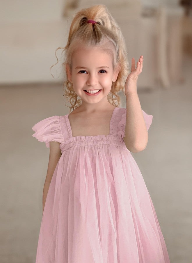 ANHDM Baby Girl First Birthday Outfit Cake Smash Short Sleeve Tulle Dresses 1st Birthday Dress with Flower Headband, Light Pink, 12 Months=Tag 90 - Image 2