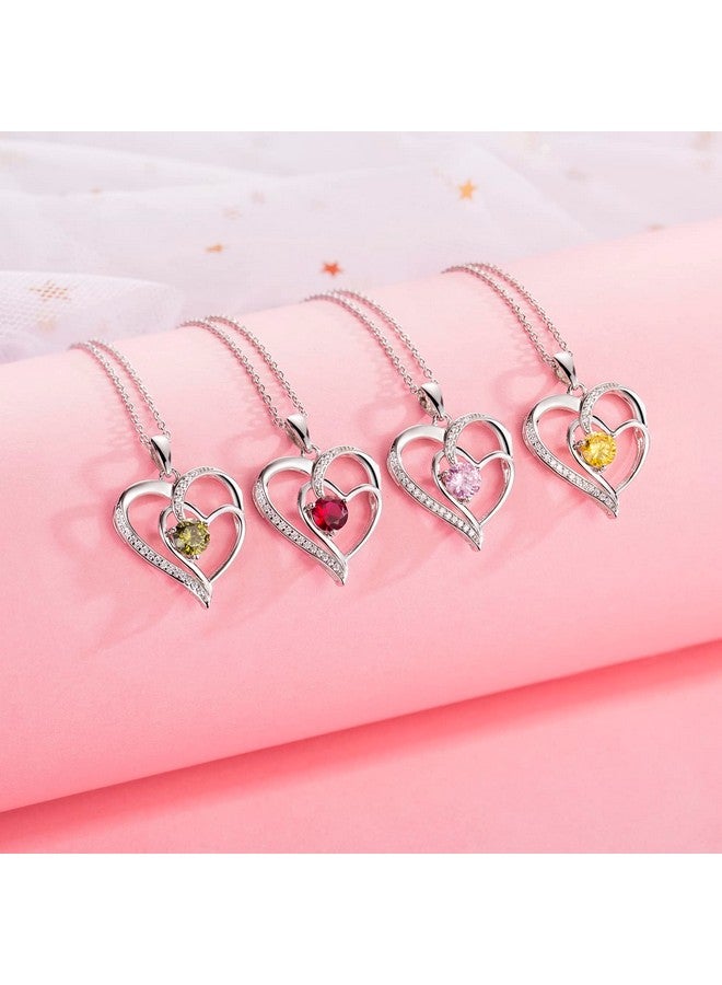 NINAMAID Heart Necklace Birthstone Necklace For Women 18K White Gold Filled Sterling Silver Diamond Necklaces Jewelry Birthday Gifts For Women Mom - Image 4