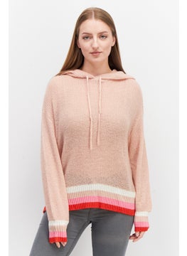 VERO MODA Women Crochet Long Sleeve Hooded Sweater, Peach  - Image 1