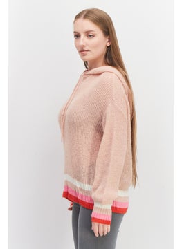 VERO MODA Women Crochet Long Sleeve Hooded Sweater, Peach  - Image 3