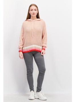 VERO MODA Women Crochet Long Sleeve Hooded Sweater, Peach  - Image 2