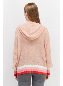 VERO MODA Women Crochet Long Sleeve Hooded Sweater, Peach  - Image 4