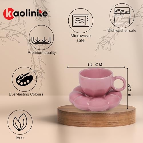 KAOLINITE Premium Ceramic Cup and Saucer Set | Handprinted Bubble Design | Microwave & Dishwasher Safe | Coffee Tea Set for 2 | 240ml - Image 4
