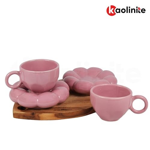 KAOLINITE Premium Ceramic Cup and Saucer Set | Handprinted Bubble Design | Microwave & Dishwasher Safe | Coffee Tea Set for 2 | 240ml - Image 5