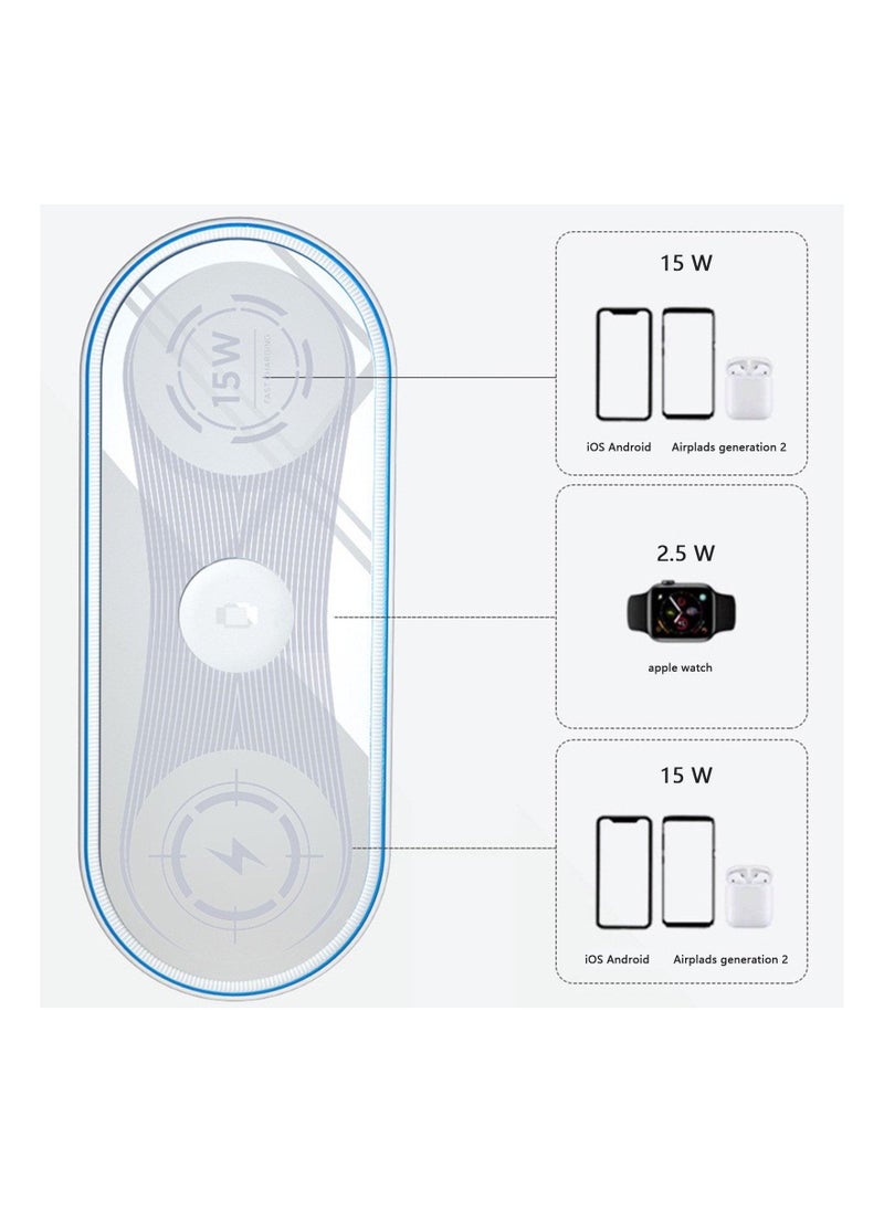 Generic - Portable Wireless Charger Wireless Charging Station 3 In 1 Wireless Charger For Multiple Devices 15W Wireless Charger Compatible With IOS/Android/ IWatch/Airpods - Image 1