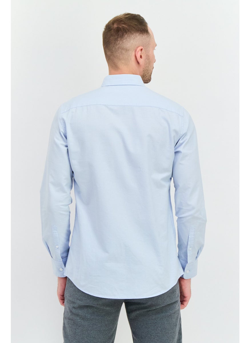 Algspar - Men Regular Fit Solid Long Sleeves Casual Shirt, Light Blue - Image 1