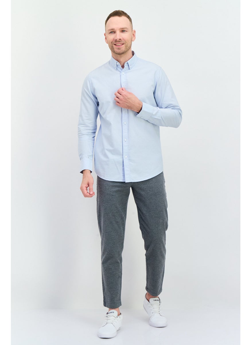 Algspar - Men Regular Fit Solid Long Sleeves Casual Shirt, Light Blue - Image 1