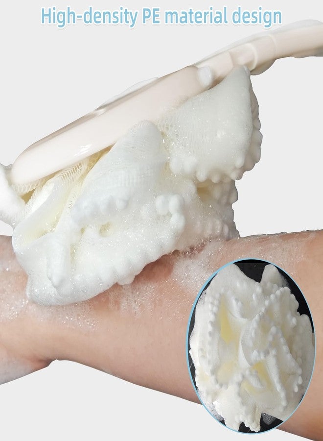 Topfinder Loofah Sponge with Handle,Back Scrubber Brush for Shower, Lotion Applicator for Back,3 in 1 Shower Kit (White loofah) - Image 5