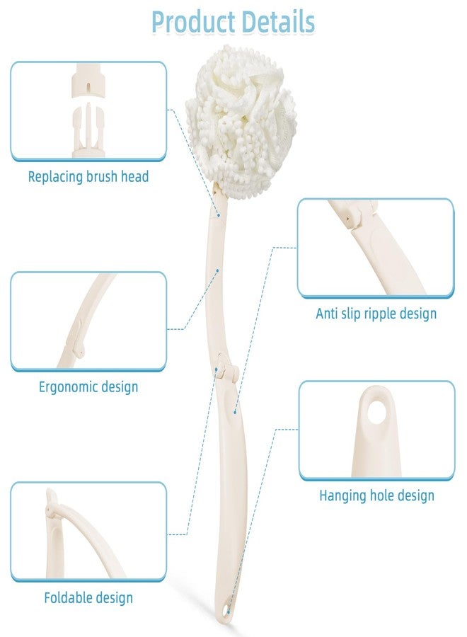 Topfinder Loofah Sponge with Handle,Back Scrubber Brush for Shower, Lotion Applicator for Back,3 in 1 Shower Kit (White loofah) - Image 3