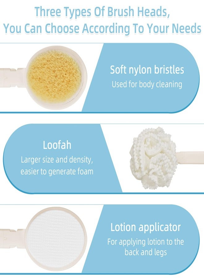 Topfinder Loofah Sponge with Handle,Back Scrubber Brush for Shower, Lotion Applicator for Back,3 in 1 Shower Kit (White loofah) - Image 2