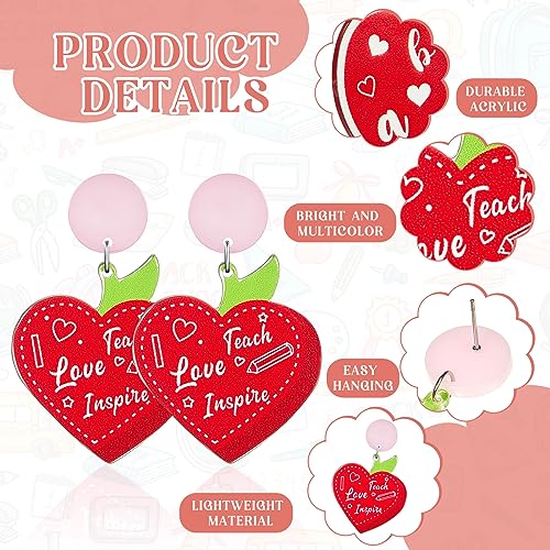 Loetere 16 Pairs Christmas Glitter Acrylic Teacher Earrings Bulk for Women Nurse Appreciation Gifts Fun Apple Book School Nurse Earrings Studs Dangle Set(Teacher) - Image 3