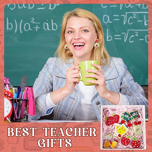 Loetere 16 Pairs Christmas Glitter Acrylic Teacher Earrings Bulk for Women Nurse Appreciation Gifts Fun Apple Book School Nurse Earrings Studs Dangle Set(Teacher) - Image 4
