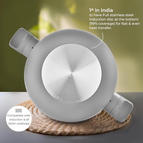Berghoff 28 cm Recycled Aluminum Non-Stick Cooking Kadhai & Toughened Glass Lid | CeraGreen Ceramic Coating| PTFE, PFAS Free |Induction, Dishwasher Ready |Dark Grey |5 Yr Warranty - Image 4