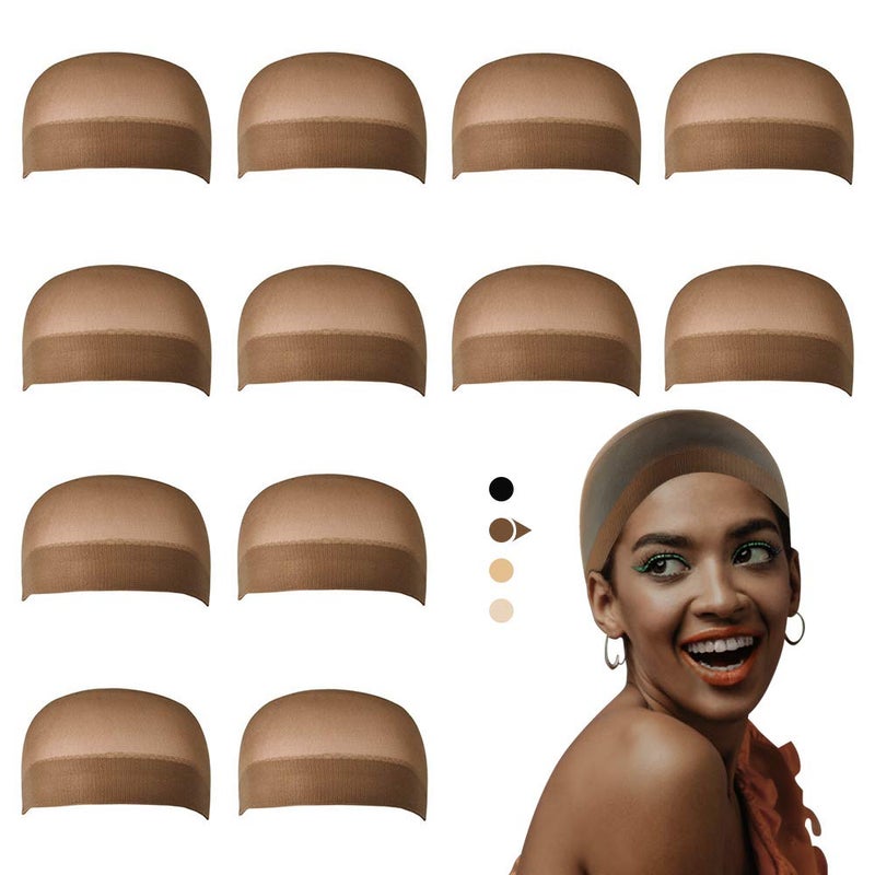 Dreamlover Wig Caps for Women, Brown Stocking Caps for Wigs, 12 Pieces - Image 1