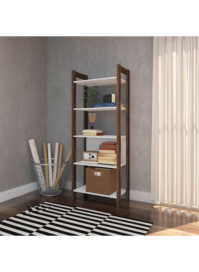 DANUBE HOME Lean 4 Tier Bookcase Display Cabinet Modern Design Wooden Organiser Cupboard Multifunctional Display Rack Bookcase For Home Office L 65x35.5x165.5 Cm White/Walnut - Image 2