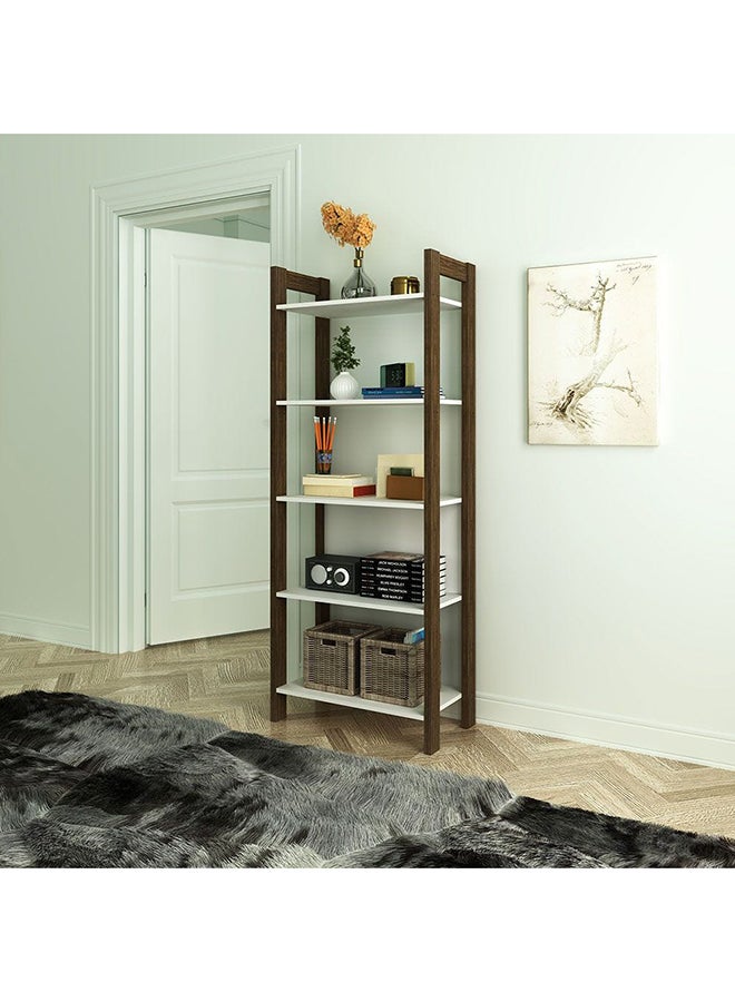 DANUBE HOME Lean 4 Tier Bookcase Display Cabinet Modern Design Wooden Organiser Cupboard Multifunctional Display Rack Bookcase For Home Office L 65x35.5x165.5 Cm White/Walnut - Image 1