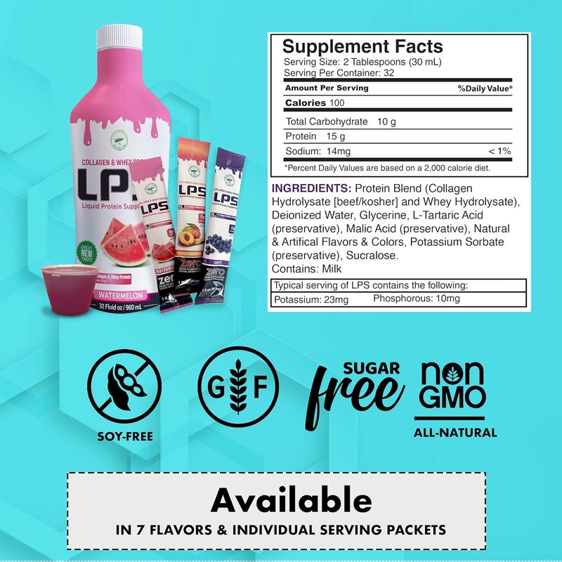 Nutritional Designs LPS Liquid Collagen  Whey Protein Supplement  NonGMO Drink SugarFree  Promotes Healthy Skin  Hair for Men  Women Watermelon Single Serve 50 Packets - Image 3
