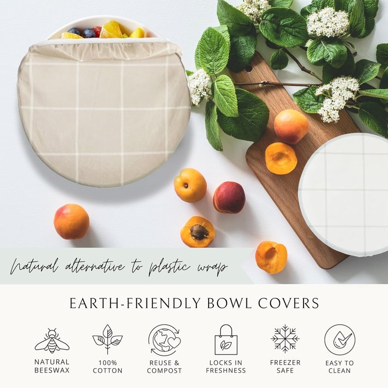 Nectar & Nest أغطية وعاء قابلة لإعادة الاستخدام لتخمير الخبز (2 كبير) - أغطية وعاء شمع العسل القابلة لإعادة الاستخدام، 100% قطن عضوي، غطاء مرن للخبز المخمر، تخمير العجين وتخزين الطعام، قابلة للتحلل - Image 4